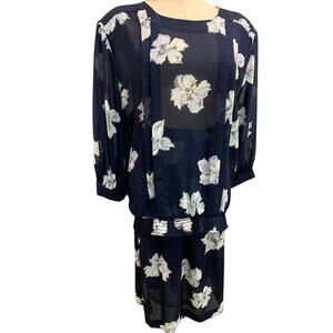 Size 20W Ms Russ Womens 1980s Sheer Skirt Shirt Outfit Navy Blue